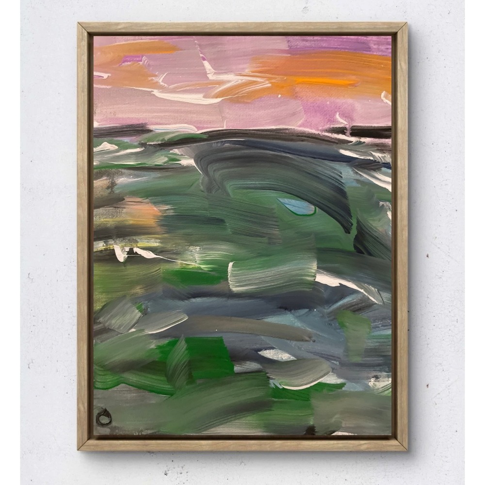 OMAN Original Abstract Seascape Painting 8x10 Canvas Green Purple Sunset Art